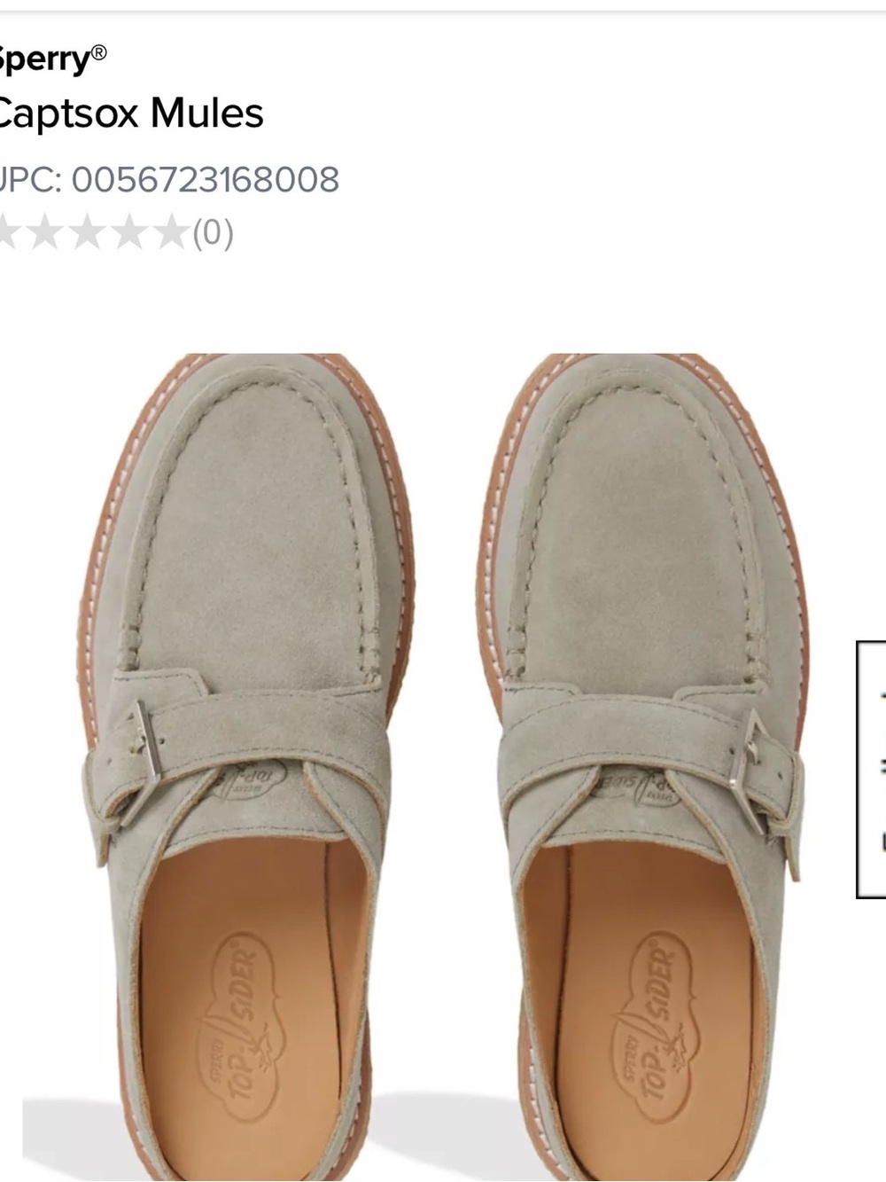 Sperry Captsox Light Sage Suede Slip-On Mules with Buckle